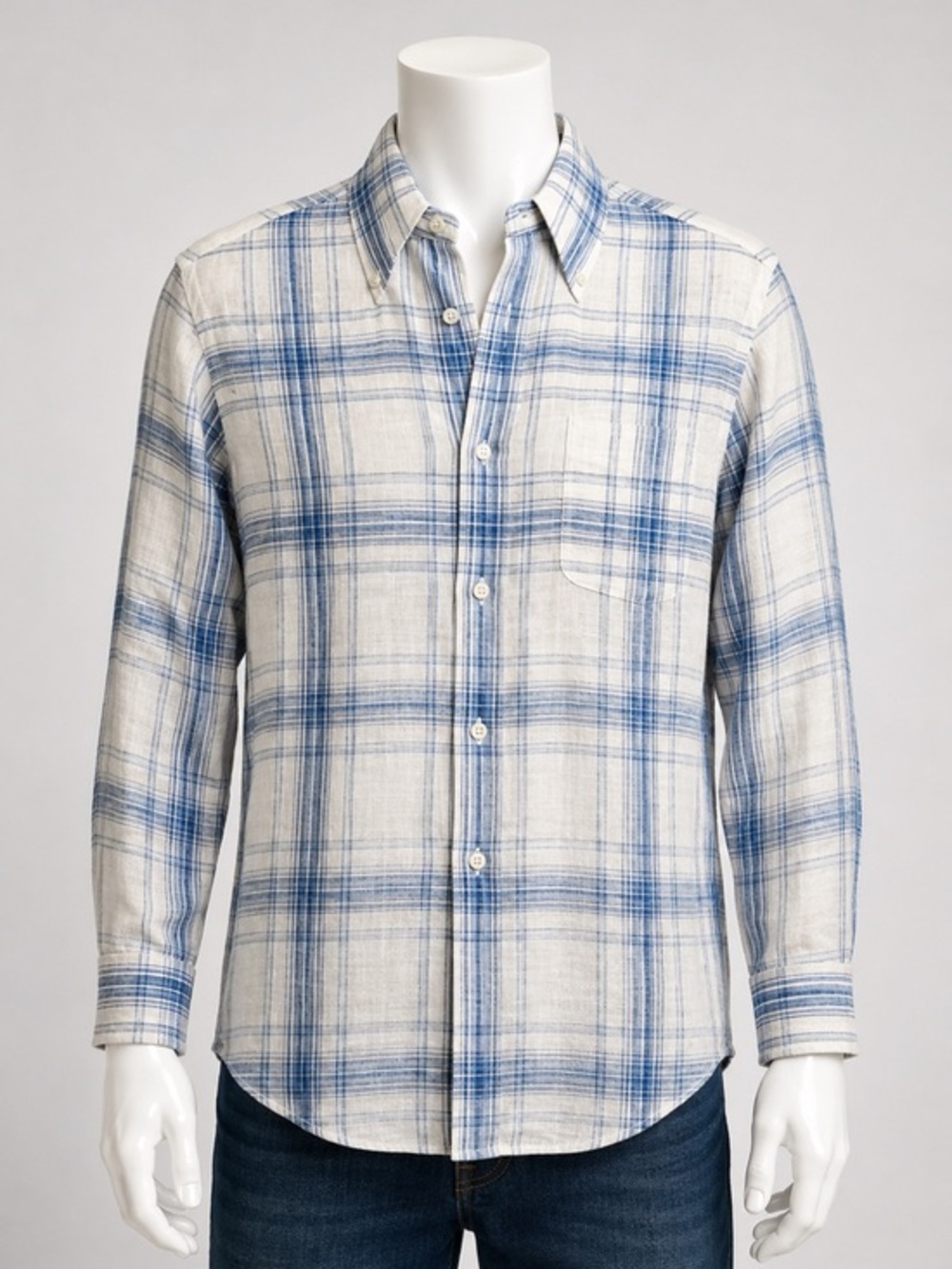 Brooks Brothers 1818 Irish Linen Blue Plaid Button Down Shirt Small